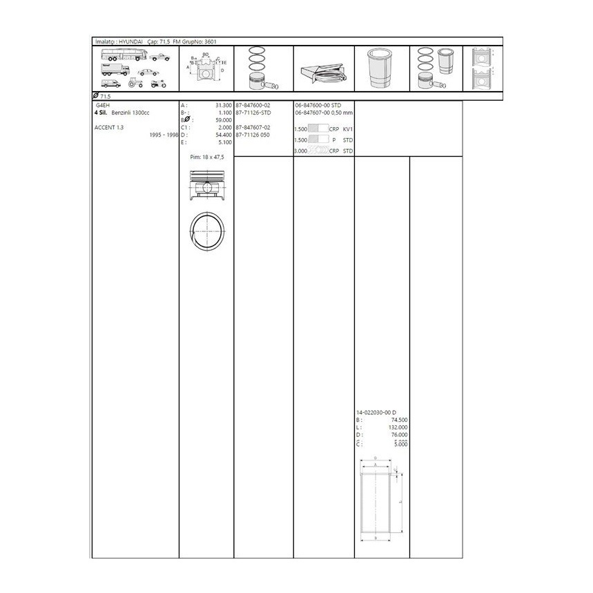 Hyundai Accent 1998-2000  King Piston Segmanı 184011050