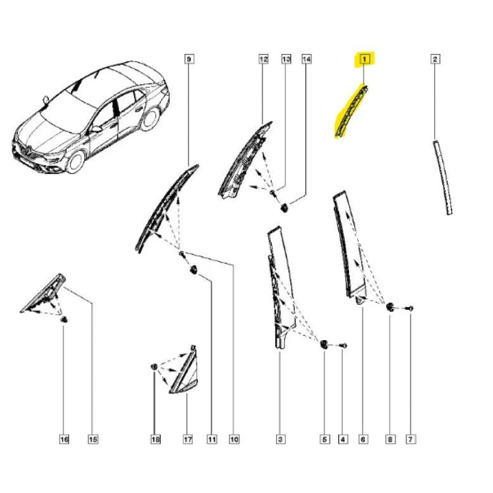 Arka Sağ Kapı Camı Dış Dış Fitili / Çıtası