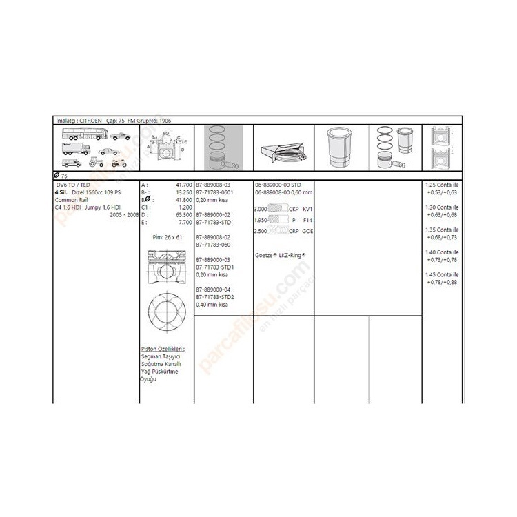 Ford Fiesta 2008-2012  İss/Nural Piston Segmanı 87717830602